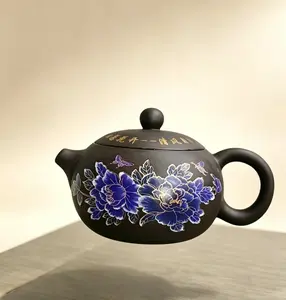 Black Clay Enamel Peony Zisha Xishi Teapot
