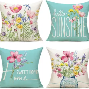 4PCS  Spring and Summer Style Pillow Covers, Farmhouse Courtyard Decorative Cushion Covers, Home Decor Throw Pillows, Sky Blue, Suitable for Sofas, Bedrooms and Living Rooms