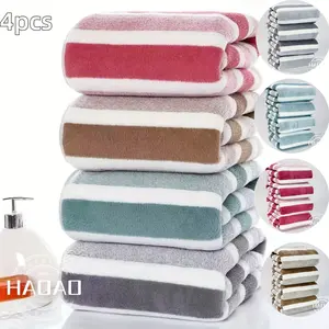 4pcs Striped Luxury Bath Towel Set - Highly Absorbent, Rapid Dry, Luxuriously Soft - Gentle on Skin, Perfect for Shower & Bath - Stylish Home Bathroom Decor, Family Essentials