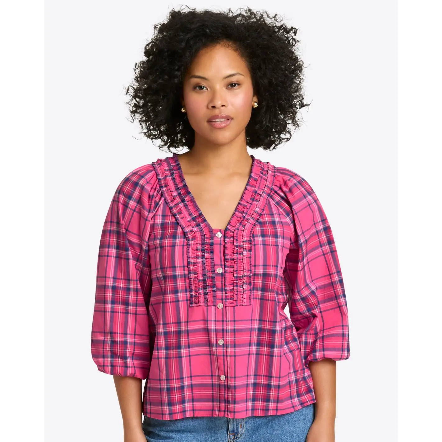 Aubrie Top in Pink Angie Plaid