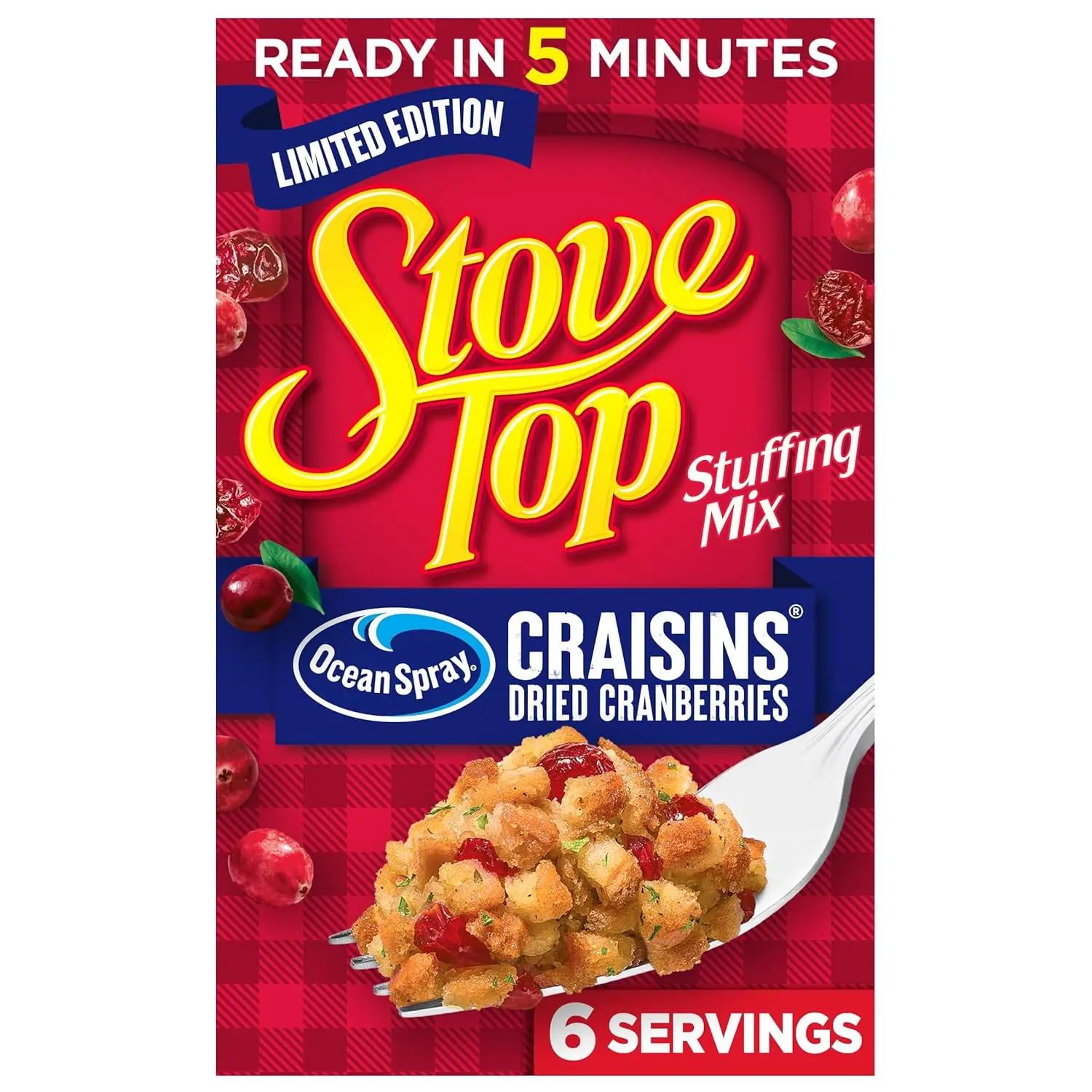 2 Packs Stove Top Cranberry Stuffing Mix, 6 Oz Box, Limited Edition Holiday Stuffing, Savory Butter Flavor with Dried Cranberries, Easy Thanksgiving Side Dish