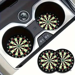 2Pcs Dartboard Car Cup Coaster Absorbent Ceramic Cup Holder Mat Retro Darts Aesthetic Car Gadget Travel Daily Road Trip Birthday Gift Idea