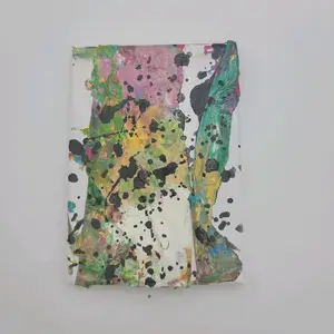 colorful abstract green pink splatter paint 4x6 Painting