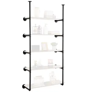 VEVOR Industrial Pipe Shelf, TikTokShopBlackFriday, 5 Tier 2PCS, 9.84in Applicable Board Width Wall-Mount Floating Rustic Wood Shelves Bracket Bookshelf,Storage Holder for Kitchen Bedroom Bathroom, (Planks NOT Included)
