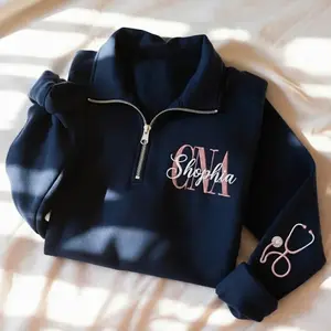 (Leave a note) Embroidered Custom CNA Quarter Zip Sweatshirt, Nursing Graduation Sweatshirt, Cna Sweatshirt, Nurse Sweatshirt