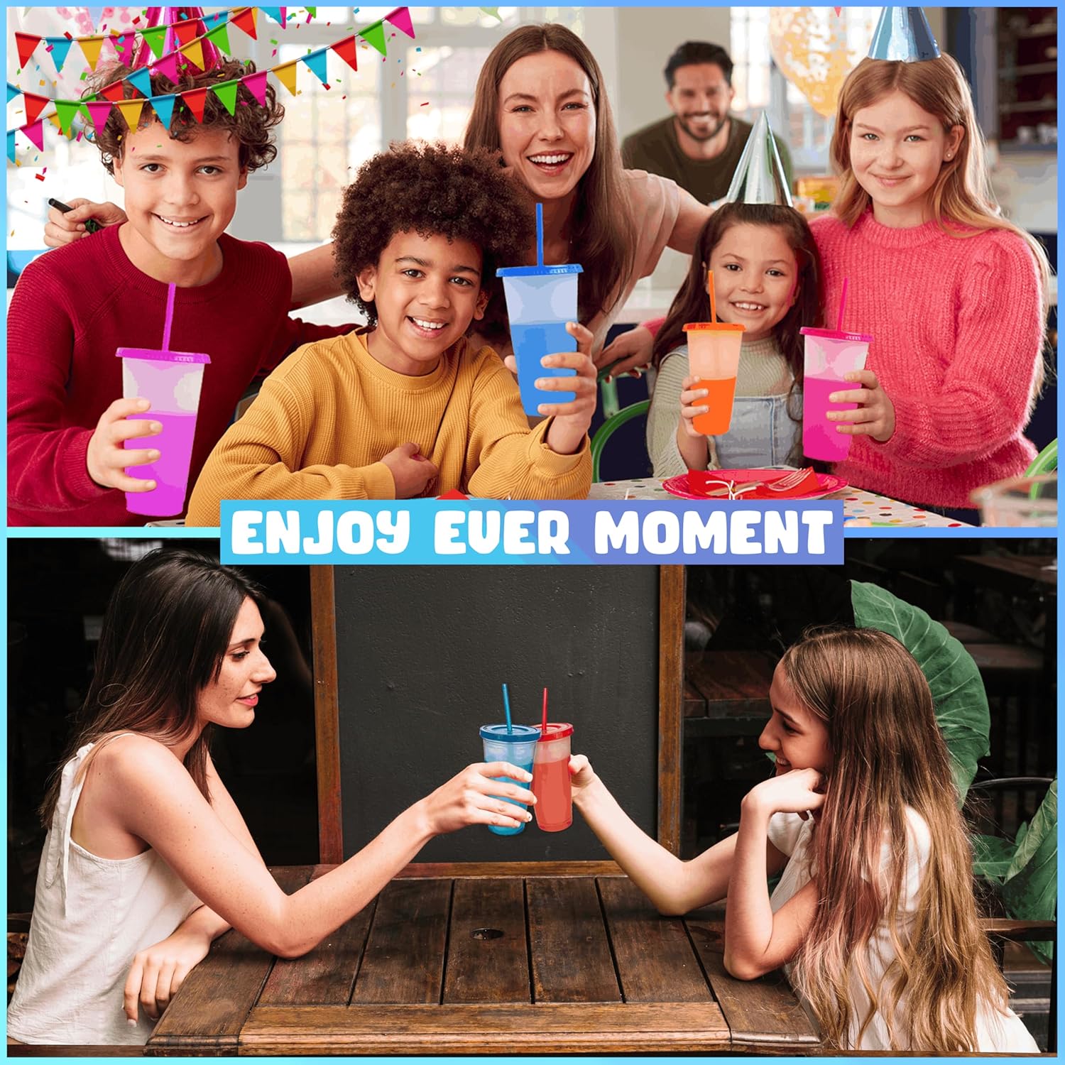 10 color-changing cups with lids and straws, color-changing glass cups, reusable cups with lids, perfect for cold drinks, iced coffee, smoothies, etc.