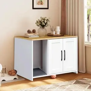 Cat Litter Box Enclosure 31.1X20.6X19.7-inch Wooden Pet Nest Side Table with Partition for Living Rooms Corridors Bedrooms Multi-functional Cat Washroom Nightstand Shelf