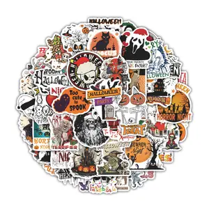 50Pcs Horror Halloween Stickers Pack, Waterproof Spooky Scary & Creepy Christmas Mashup Vinyl Decals for Laptop, Water Bottle, Journal & Scrapbook, Halloween Gift