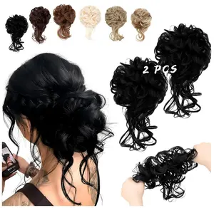 SilkGlow 2 Pack Messy Bun Hair Piece, Wavy Curly Hair Wrap Ponytail Hairpieces
