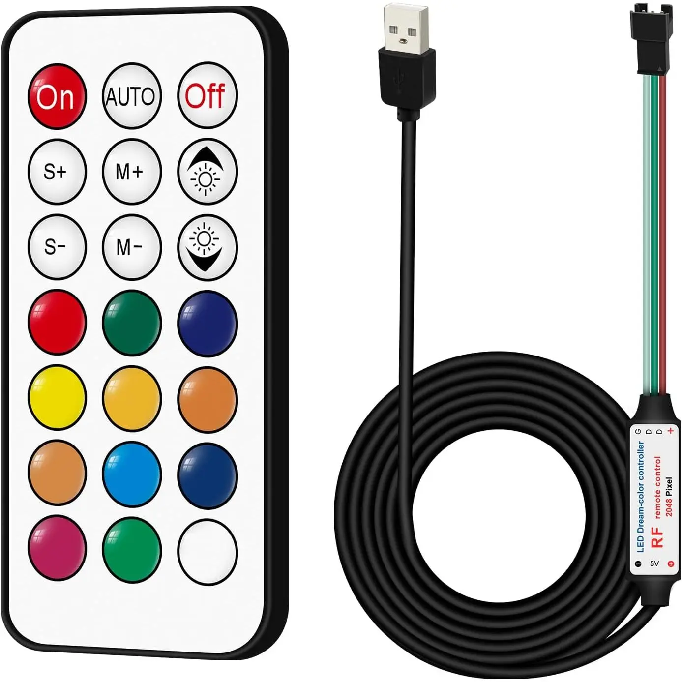 DC 5V USB LED Controller, 21-Key RF  Remote Control, 1M/3.3FT 3-PIN LED Controller, 5V WS2812 WS2811 WS2812B Dream Color LED Strip Lights