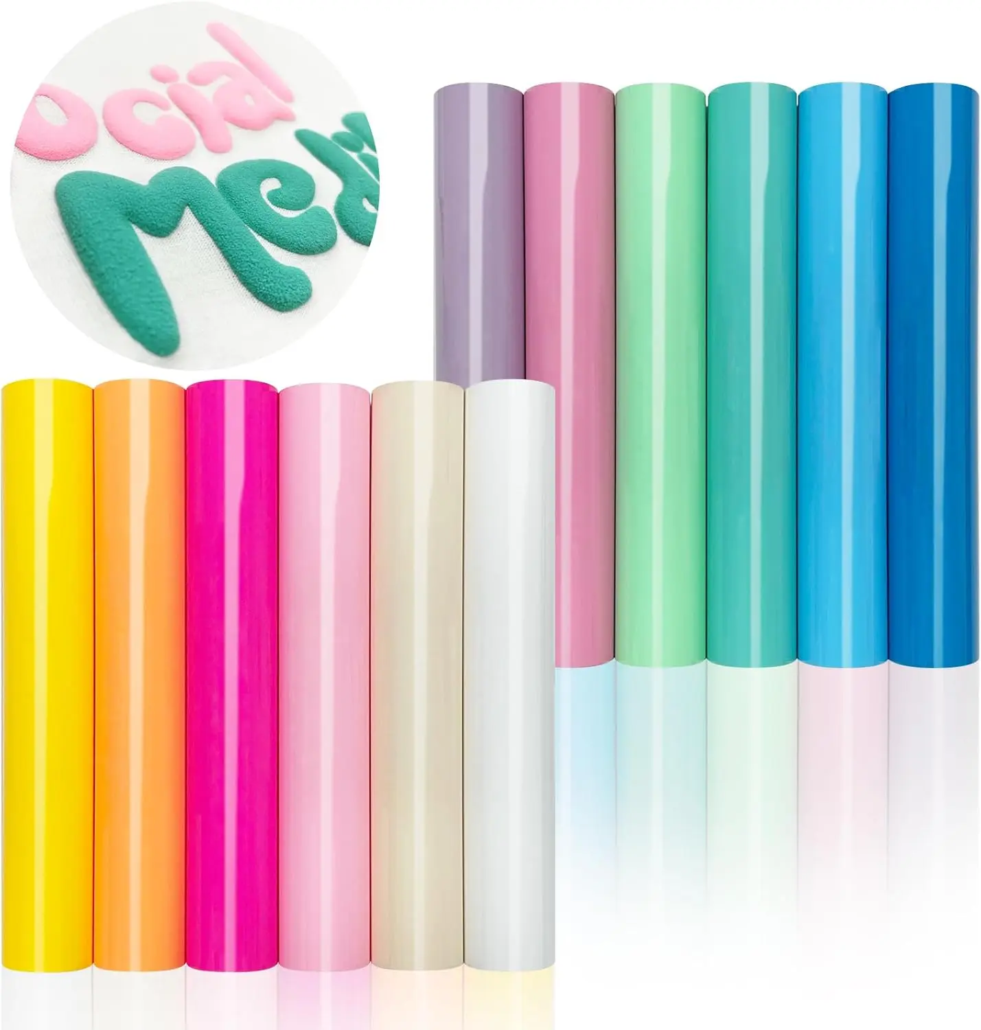 12 count  Puff Vinyl Heat Transfer 12x10Inch, Puff Vinyl Heat Transfer for Tshirts Sweatshirts Hats  Texture Puff Vinyl, Ideal for HTV Craft Projects, Easy to Use Puff Heat Transfer Vinyl