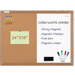Combination  Whiteboard Cork Bulletin Board, 24" X 18" Combo Dry Erase White Board Cork Pin Board for Wall with   Frame...