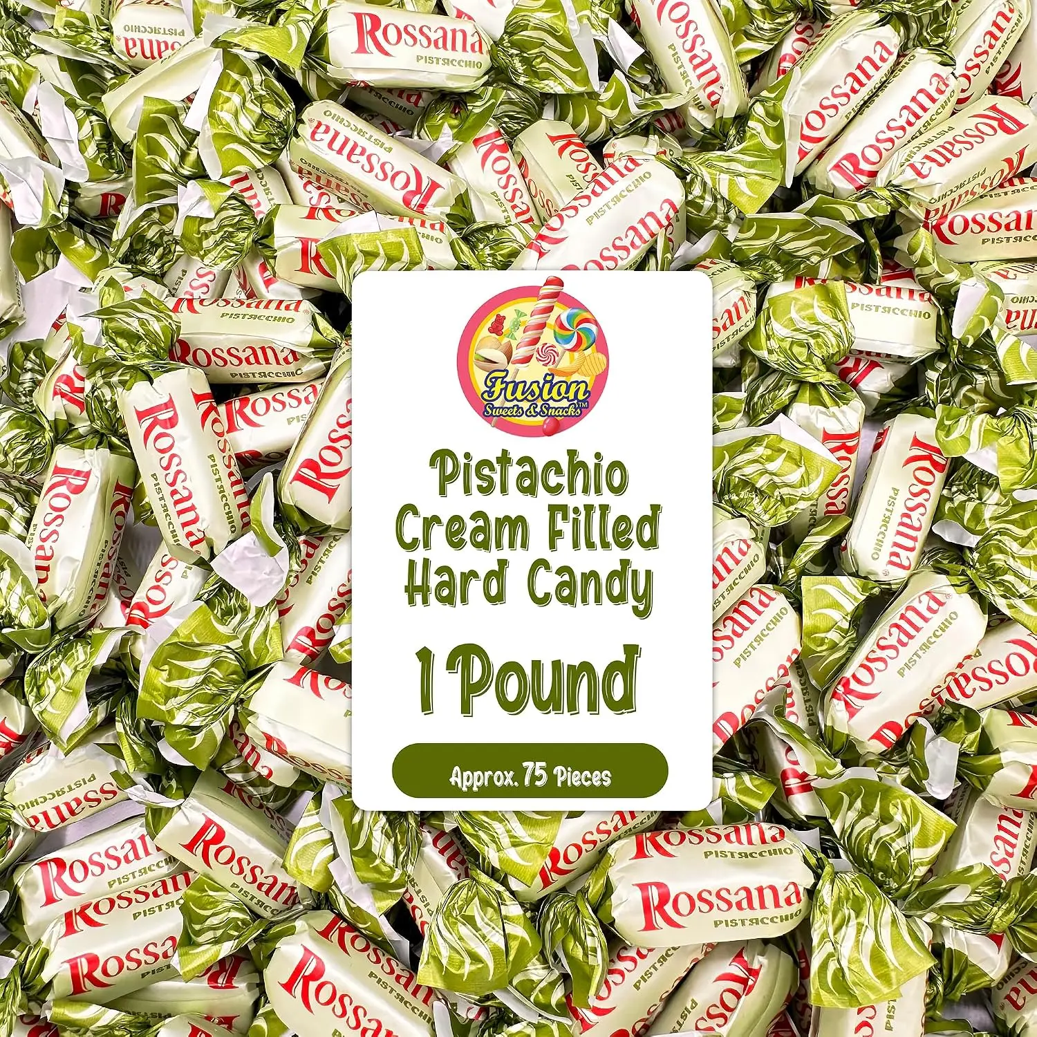 Rossana Pistachio Candy – 1 Pound Bag – Italian Hard Candy Individually Wrapped – Classic Pistachio Treat – Puntini Style Sweets – Authentic Italian Candy from Italy