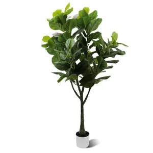 Premium Faux Fiddle Leaf Fig Tree 5/6FT – Real Wood Trunk, Decorative White Pot, Artificial Tall Ficus Plant for Stylish Home & Office Décor
