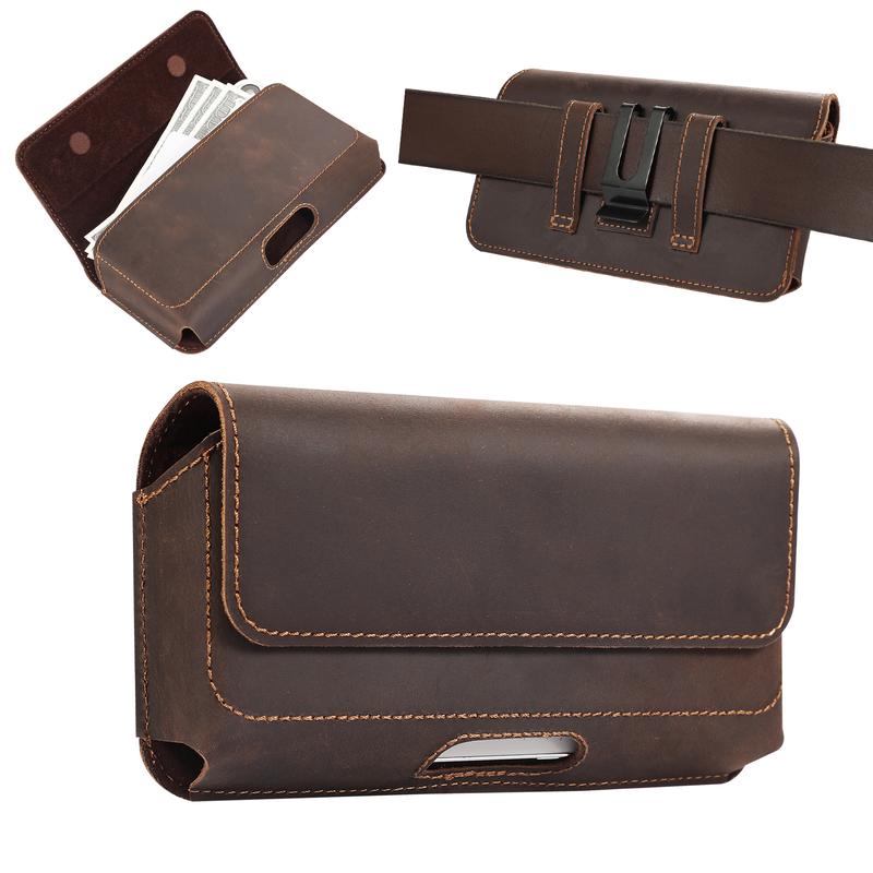 Cell Phone Genuine Leather Holster Magnet Pouch Belt Clip Man Waist Bag Carrying Perfect For Outdoor Daily Use