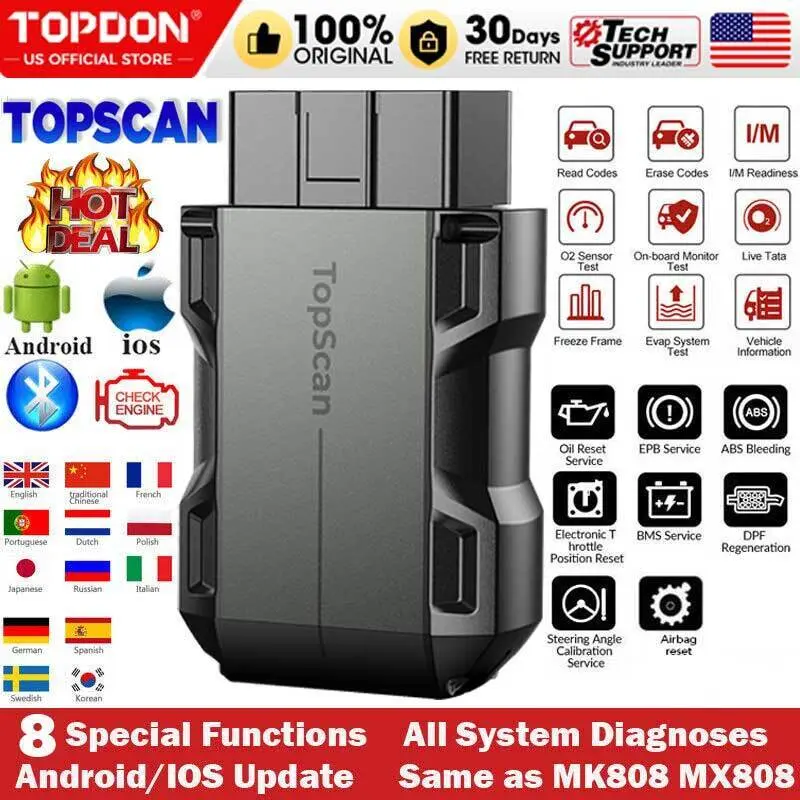 TOPDON TOPScan OBD2 Car Code Reader Bluetooth Scanner Automotive Dignostic Tool Full System ABS SRS TOPDON TOPScan OBD2 Car Code Reader Bluetooth Scanner Automotive Dignostic Tool Full System ABS SRS