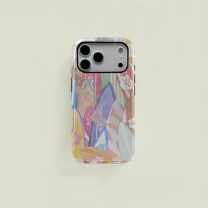 Hawaiian Surfboard & Floral Pattern 2-in-1 Phone Case — A Sturdy and Durable Dual-Layer Protective Cover. Compatible with iPhone 17/16/15/14/13/12/11 Pro Max/Plus/Pro and Samsung Galaxy S25/S24/S23. An Ideal Birthday Gift for Friends.