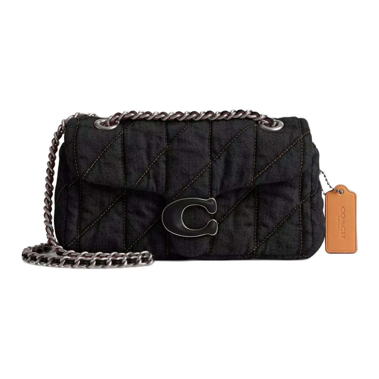 Women's COACH Tabby 20 Small Denim & Nappa Leather Shoulder Bag - Signature Silver-Black Metal C Logo Charm, Adjustable Strap Satchel, Casual Trendy Purses, Denim Shoulder Satchel, Purses Crossbody Bag
