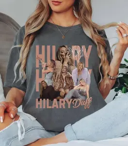 Hilary Duff Shirt Lucky Me Tour Merchandise Tshirt, Vintage Concert Tee Rose Gold Lettering Graphic Celebrity Fan Gift Music Lover Retro Shirt