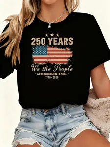 1776-2026 'We the People' 250th Anniversary American Flag T-Shirt - Distressed Vintage 250 Years Semi-Cinquecentennial 100% Heavyweight Unisex Casual Tee for & Patriotic Apparel