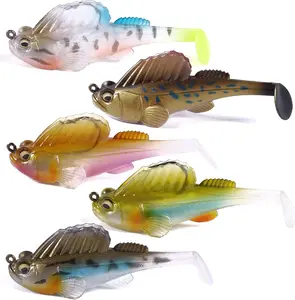 5pcs Artificial Weedless Soft Fishing Lures for Freshwater and Saltwater,0.494oz Premium Pre-Rigged Jig Head Paddle Tail Swimbaits for Bass Fishing，Jigs Fishing Bait for Crappie Trout Walleye, Amazing Fishing Gifts