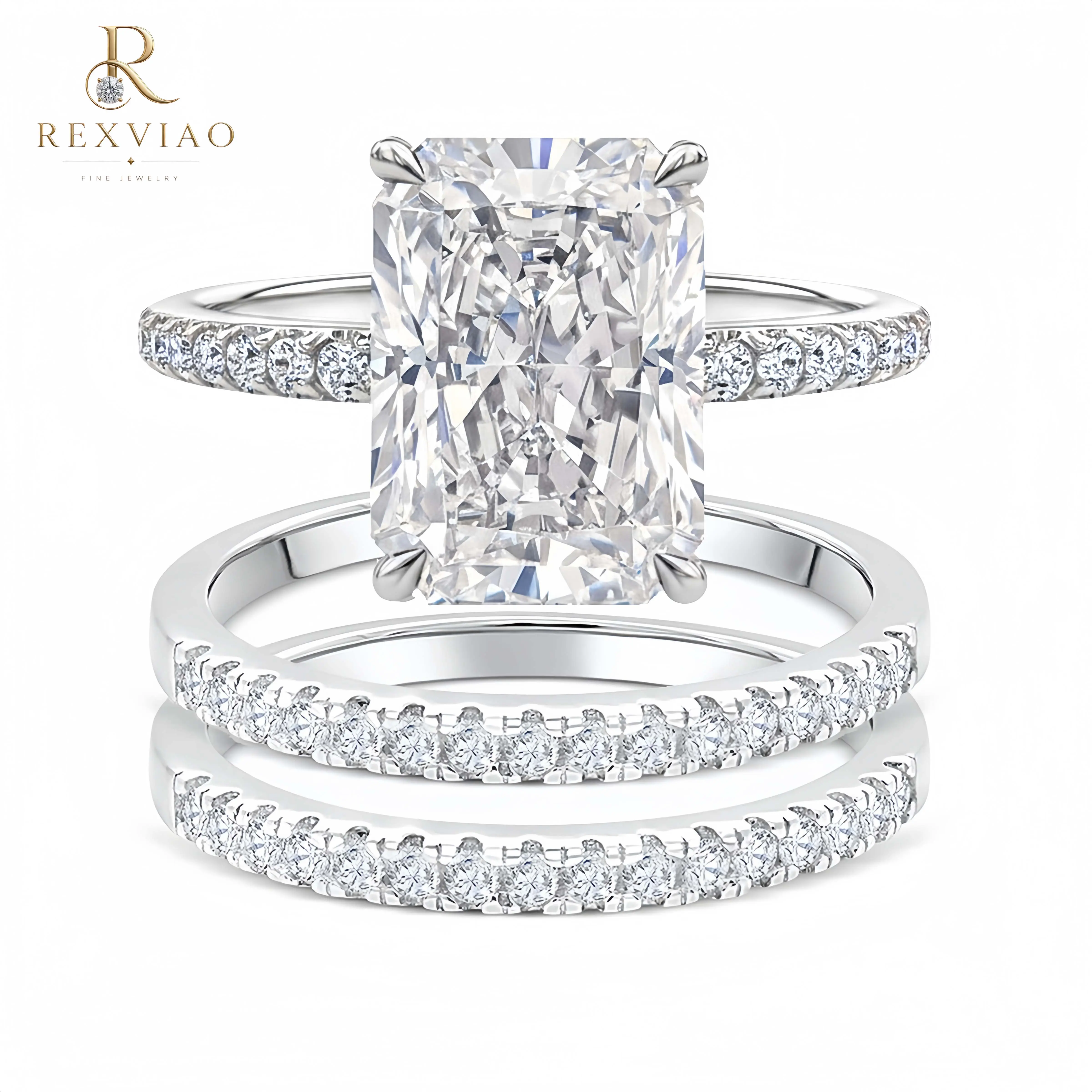 Rexviao Classic Ice-Flower Cut Women’s Square Cubic Zirconia Ring with 4-Prong Setting | Ideal for Proposals & Engagement | Perfect Anniversary Gift for Loved Ones | Preferred Choice for Holiday Gatherings | Sizes 5–10