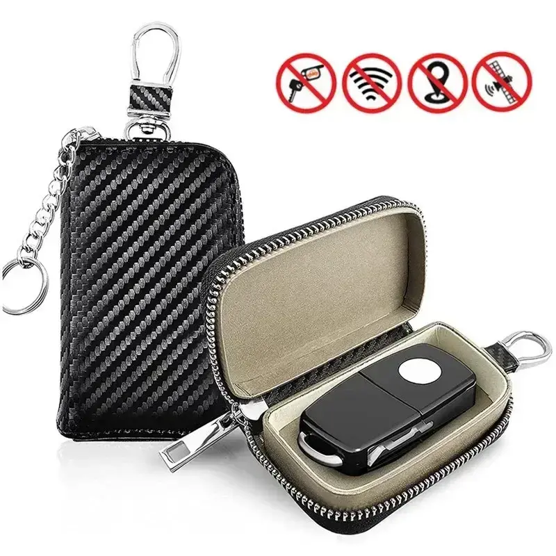 2026 New Car Key Signal Blocker Case Faraday Box Anti-Hacking Anti-Theft Key Fob RFID Signal Blocking Bag PU Leather Pouch Case Blocker