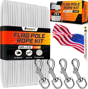 [Upgraded] 5/16 100Ft Flagpole Rope Kit with 4 count 3.3 Swivel Snap Hook - High Weight Bearing Anti-Tearing Utility Rope with Durable ZinC Alloy Swivel Hooks - Flag Pole Accessories Replacement Kit