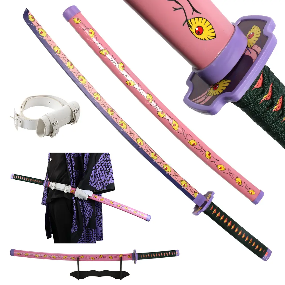 ELERVINO Demon Slayer Kokushibou Bamboo Wooden Cosplay Sword - 41in, 1.1lb, Plastic Accents, White Belt, Holder Stand, Unisex Anime Katana Sword Collectible for 12+ Years, Halloween Cosplay, Birthday Gift Decoration, Collectibles