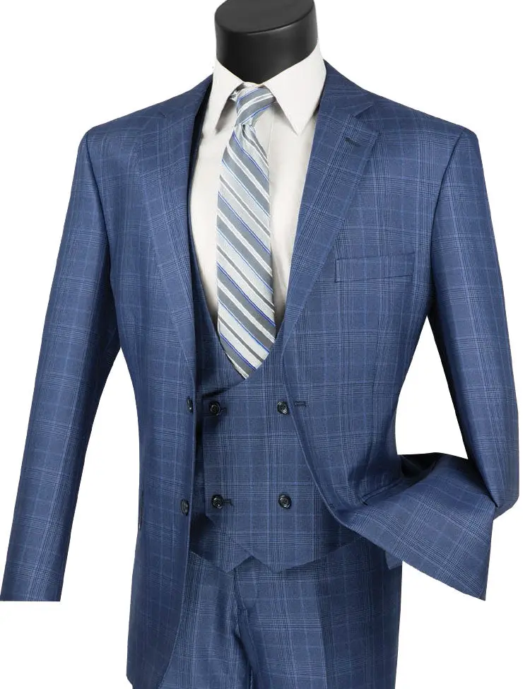 Men’s Classic Fit Glen Plaid 3 Piece Suit with Adjustable Waistband - Oxford