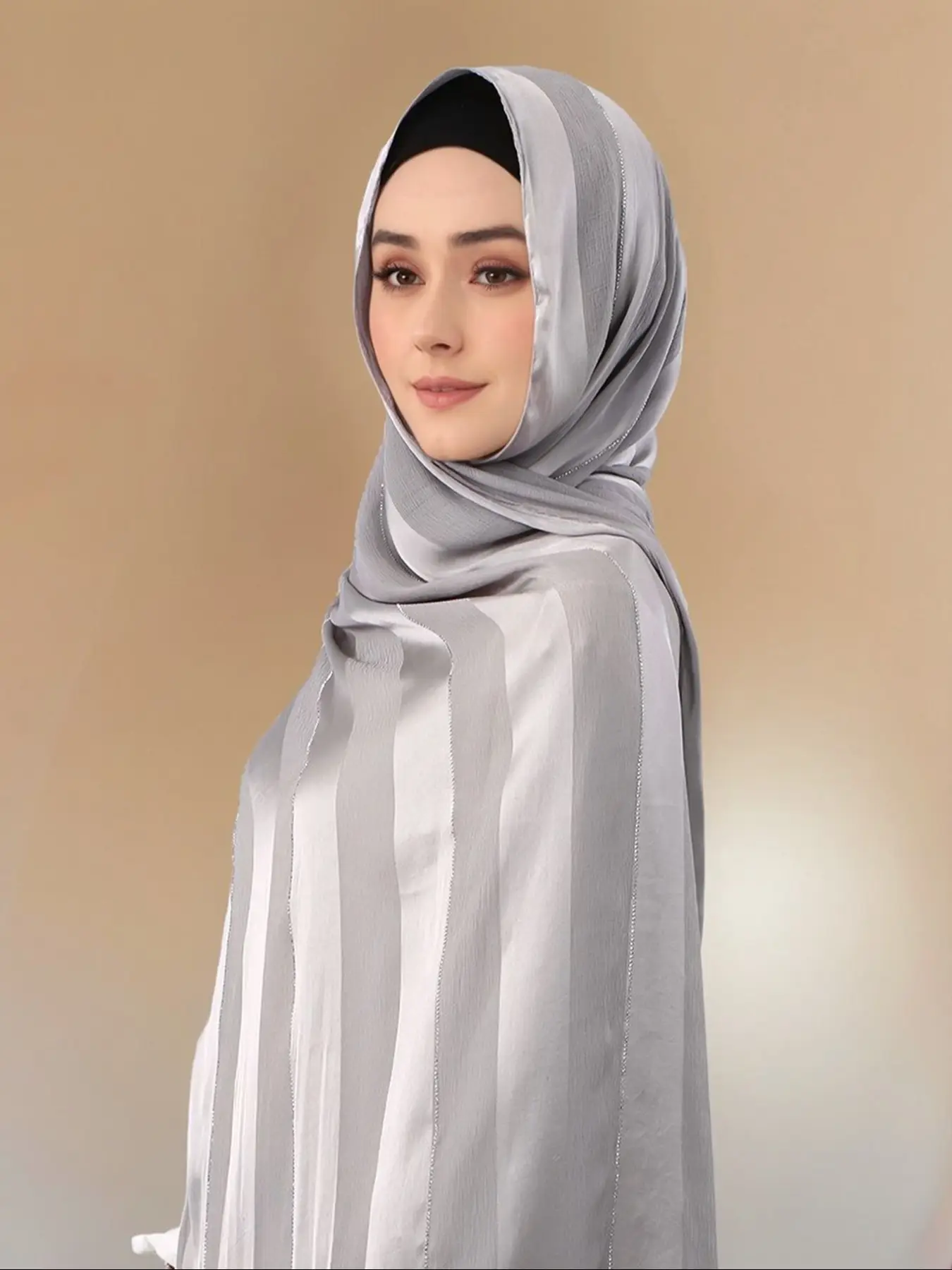 Women's Satin Classic Long Scarf with Rhinestones Design, Elegant Accessory for Daily Wear & Special Occasions