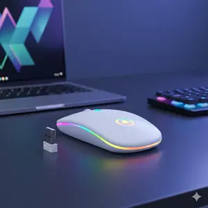 Ultra-Thin Silent Wireless Mouse RGB Lights 2.4G for Gaming Office Portable Multi-Device Compatible Laptop PC Tablet Plug and Play USB Receiver Optical Tracking Precision Quiet Click Rgb Backlit Mouse