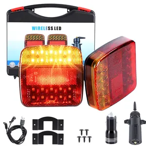 2 Pcs Wireless Trailer Lights, Rechargeable LED Tow Light Kit with Strong Magnet Base, IP67 Waterproof Cordless Tail Lamp with 4 Lighting Modes for Vehicle, RVs, Trucks, Boats