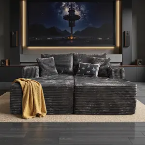 【Black Friday & Cyber Monday Deals | 2 Packages Shipping】POUUIN 75" Oversized Double Chaise Sofa - Boneless Plush Corduroy Sectional, Cloud Sleeper Couch Bed, No Assembly Lazy Chair for Living Room