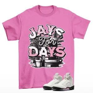 Stacked Jordan 5 Medium Soft Pink 35th Anniversary Matching Sneaker Tee Shirt Pink