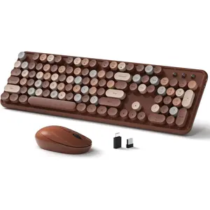 Keyboard and , Full-Size Retro Typewriter Keyboard with Round Keycaps, 2.4GHz for Windows, , Laptop, PC, Desktop (Coffee Colorful)