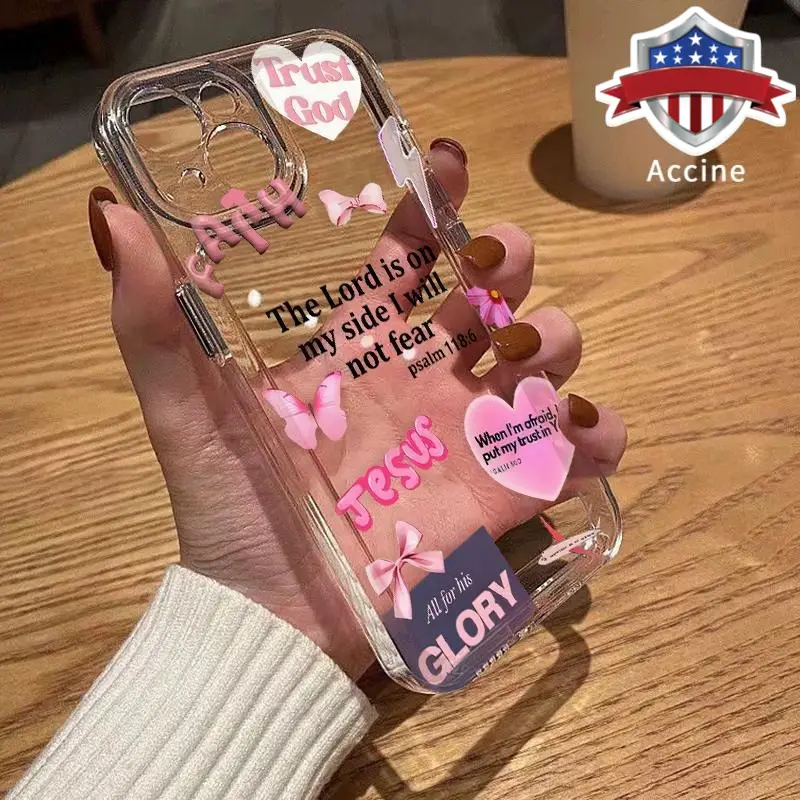 Faith Over Fear Psalm Christian Aesthetic TPU Pattern Phone Case for iPhone 15 17 16 14 Pro Max 13 12 11 Air XR XS Plus E Non-Yellowing Clear Crystal