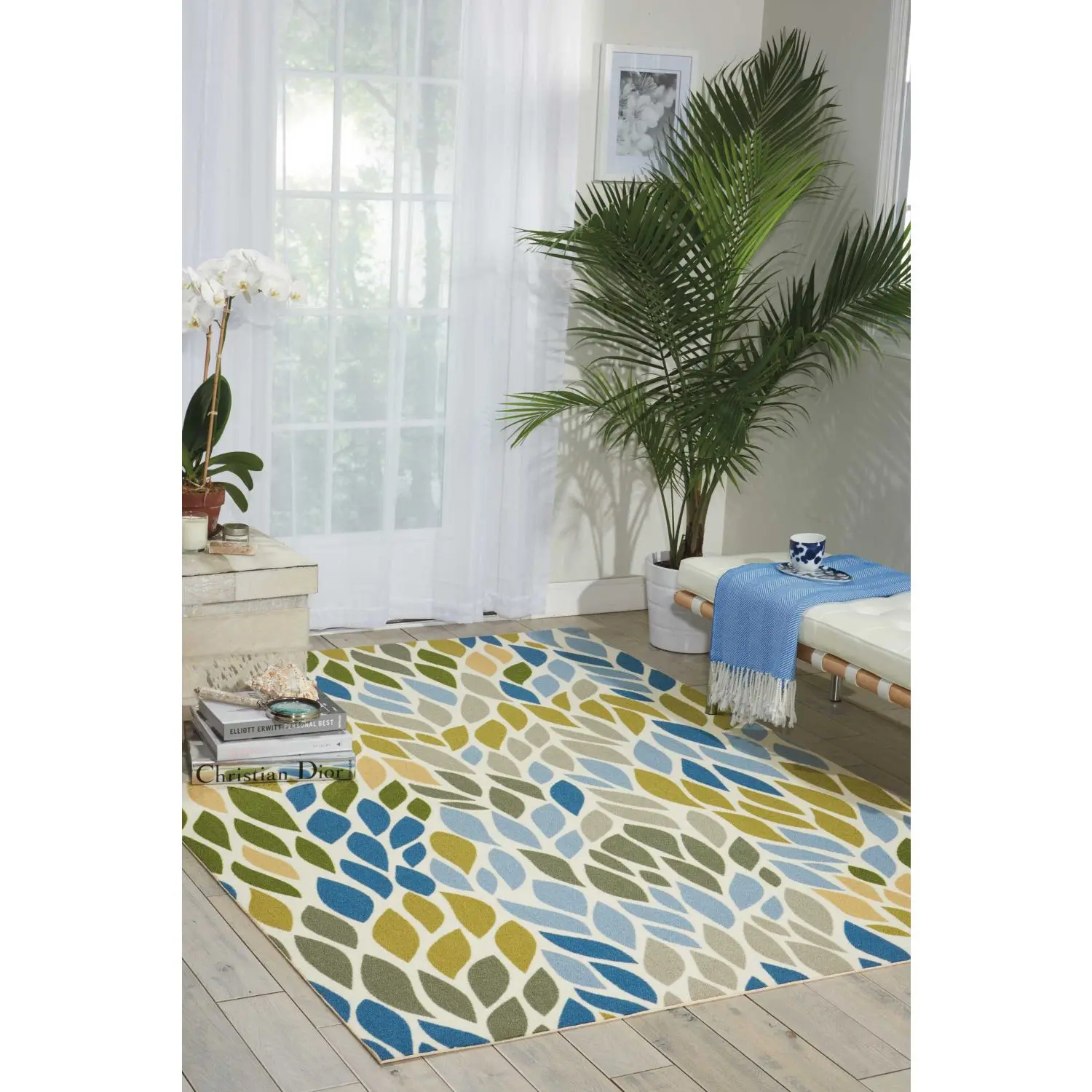 Nourison Decorative Area Rug - Woven Texture, Leaf Art Design, Fresh Fanciful Effect, Indoor-Outdoor Carpet for Home & Garden Use, Decorative Rug, Home Decor Rug