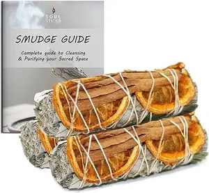 Orange, Cinnamon & White Sage Smudge Sticks with Smudge Guide, 3-Pack