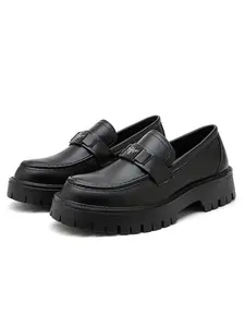 Men's Loafer Shoes Round Toe Thick Sole Height Increase Flat, Trendy Plain Fashion Classic Business Formal Men's Shoes, British Style Slip-On, Business Casual Shoes, Business Loafers