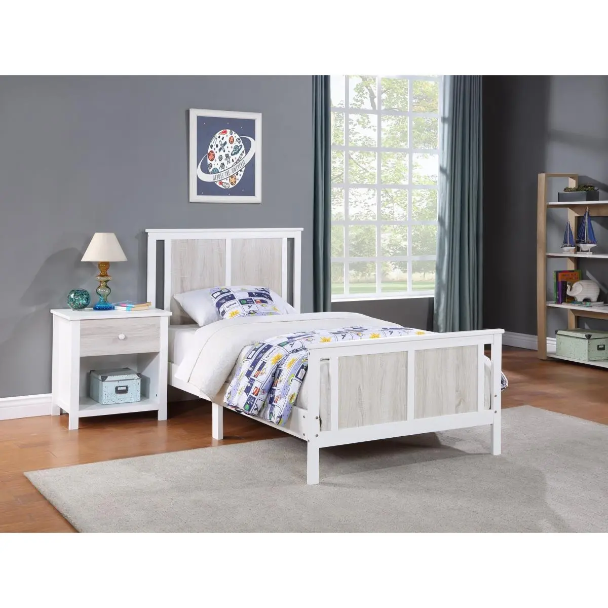 Olive & Opie 27511-WH Connelly Reversible Panel Twin Bed - White & Rockport Gray, Wood with Decorative Veneers, Modern Look Bed for Kid's Room