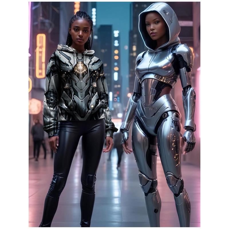 Men's Full-Body Cyberpunk Mecha Jacket - Heavy-Duty Robot Suit Costume with Hooded Design, All-Season Wear for Cosplay, Halloween & Streetwear - Futuristic Sci-Fi Outfit, Durable & Comfortable Mecha Armor Pullover |   Unisex