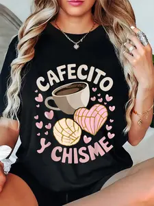 100% Cotton Cafecito Y Chisme Latina Mexican Baked Concha Pastry Conchas T-Shirt