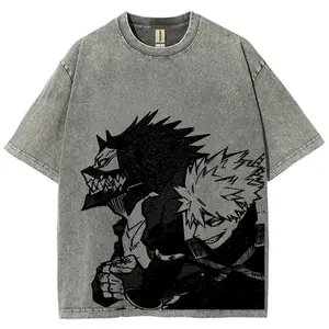Bakugo x Kirishima Washed Oversized T-shirt, Vintage Bakugo Kirishima MHA Anime Graphic Printed Tee, Heavyweight Cotton Manga Streetwear, Trending Anime Tee, Gift For Fans, For Men, For Women