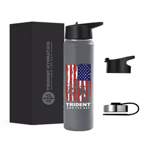 TRIDENT OWN THE DAY American Flag Insulated Water Bottle - Thermo Lock | Elite Performance | Leak-Proof | BPA-Free| No Sweat Coating (Gray, 21 Oz)