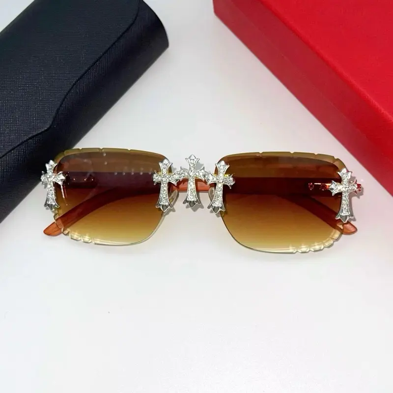FLEUREE CROSS 2025 Rhinestones Brown Sunglasses with Bold Iced-Out Design, Stylish Brown Lenses & Stylish Mens' Eyewear