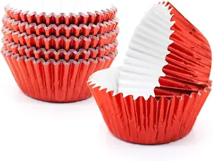 Cupcake Liners Red Standard Size Red Foil Cupcake Liners Wrappers Metallic Baking Cups,Muffin Paper Cases, 100 Pack