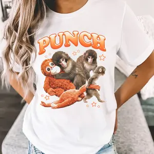 Monkey Punch Graphic Shirt, Baby Monkey Holding Plush Toy, Animal Lover Gift, Cute Cozy Sweatshirt Hoodie