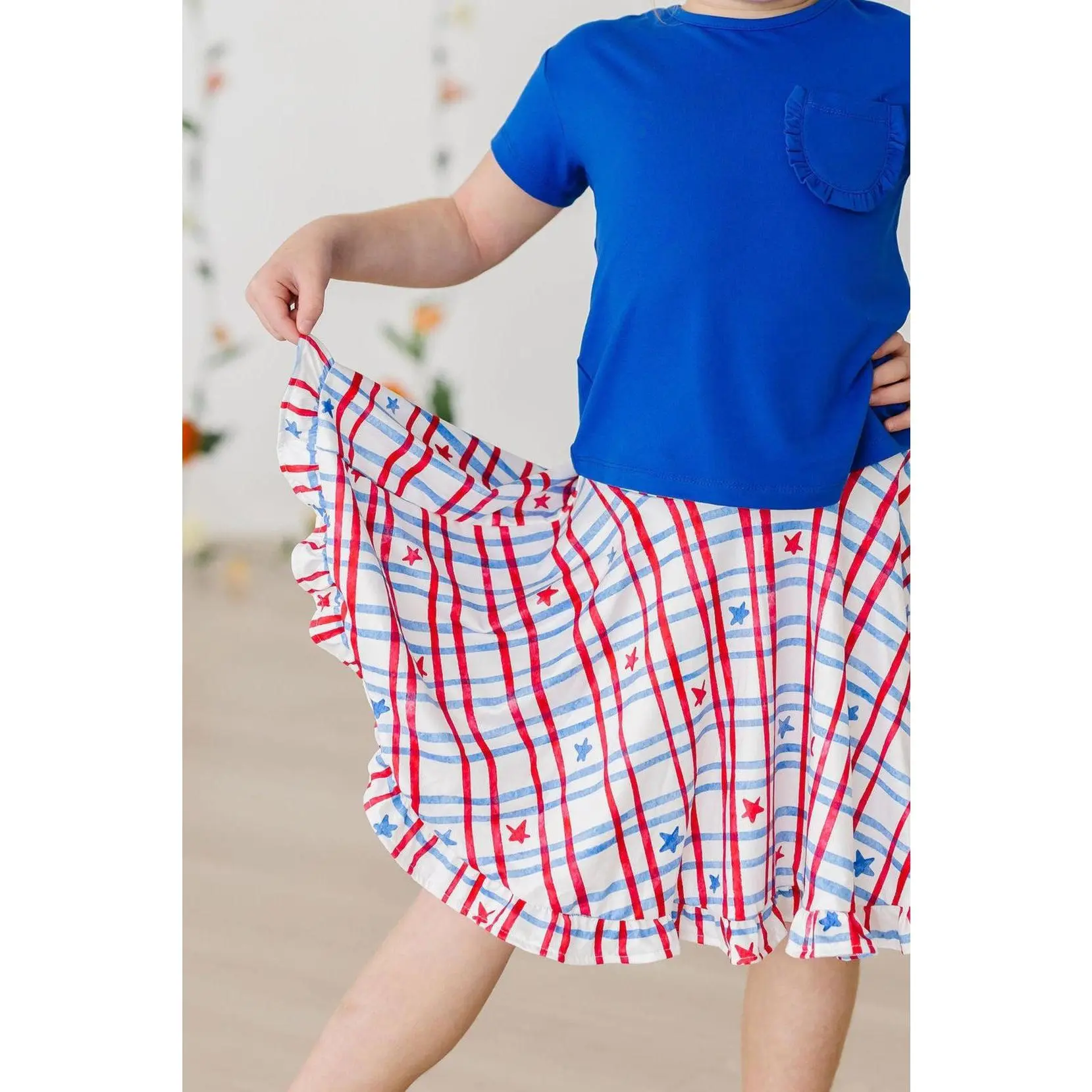Patriotic Plaid Ruffle Twirl Skort for Toddlers and Kids - All Over Print Girls' Gathered Skirt Skort - Cute Summer Outfit - Perfect for Dance, Party, Outdoor & Casual Wear - Kids Fashion