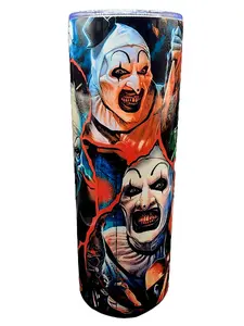 Art The Clown Terrifier Killer Clown Demon Mime 20oz Stainless Steel Tumbler with Straw & Lid Insulated Portable Drinkware